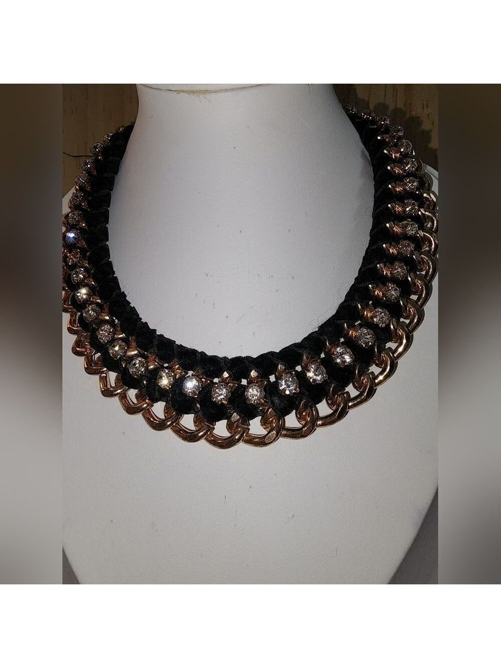 Aldo Ribbon and Rhinestone Choker Necklace
